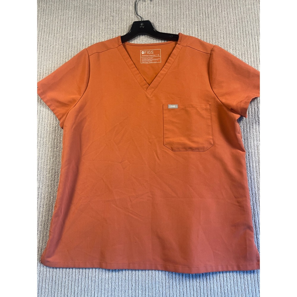 FIGS Scrub Top Womens XL Catarina V-Neck One-Pocket Orange EUC